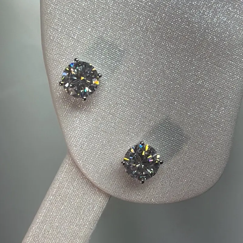 14k White Gold Round Lab Diamond Earrings, 2 CTW