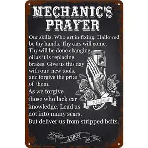 Funny Mechanic Gifts: Vintage Metal Tin Sign - 'Mechanic's Prayer' for Men's Garage, Man Cave Accessories