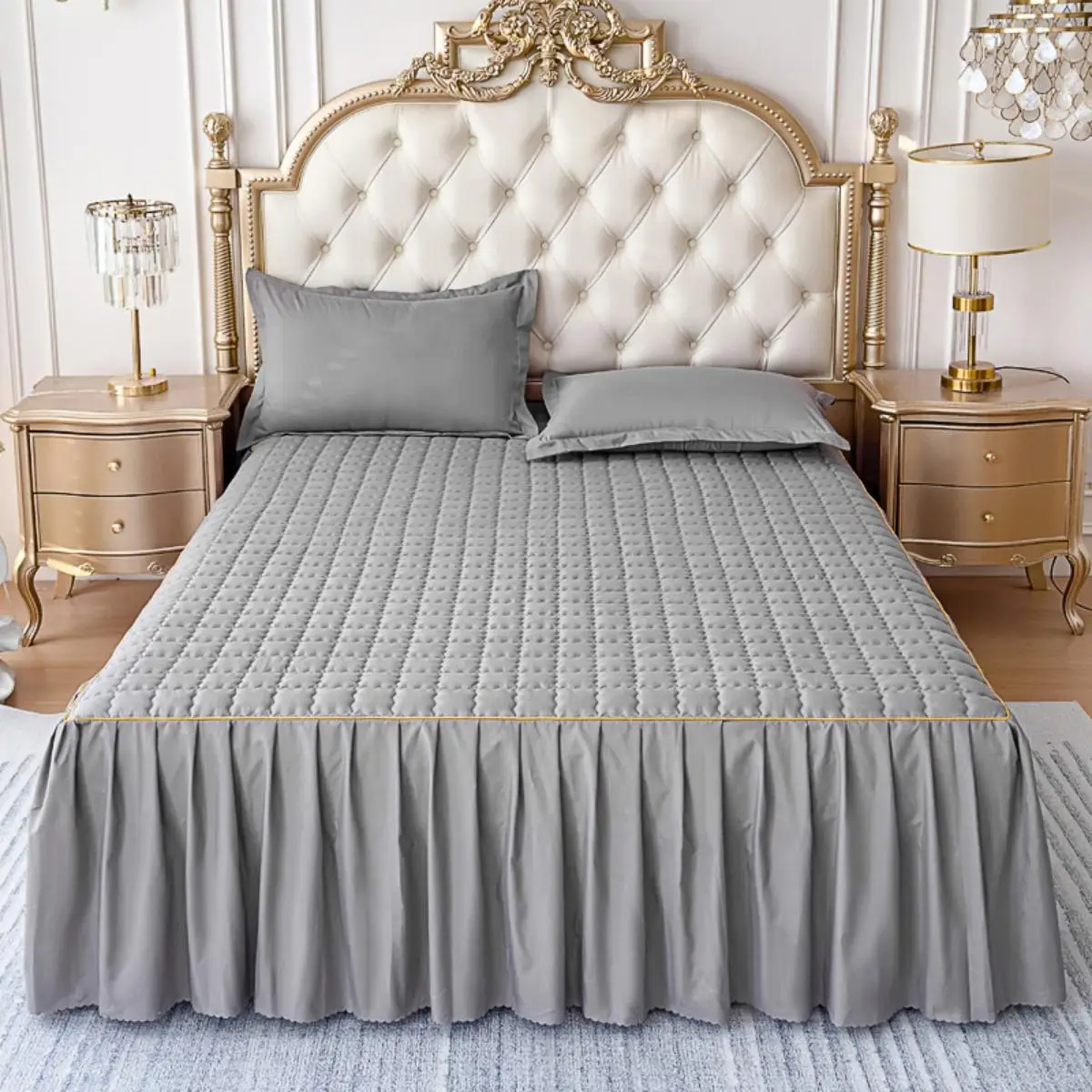 Solid Color Bed Skirt & Pillowcase without Filler (3 Counts/set), Waterproof Bed Skirt & Pillowcases, Comfortable Bedding Set, Cool Bedroom Accessori