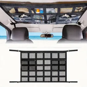 SUV Car Ceiling Cargo Net Auto Parts Accessory, 3 Mesh Pockets, Adjustable D-Buckle Straps, 31.5in×21.6in Overhead Storage Organizer, No-Tool Installation for 4-Handle Vehicles, Road Trip Camping Holder, Car Accessories, Auto Parts Accessories