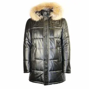 BARYA Men's Leather Bomber Jacket with Real Fur