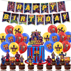 Barcelona FC party decorations: flags, balloons, cake toppers/sticks, birthday party supplies for Barcelona FC