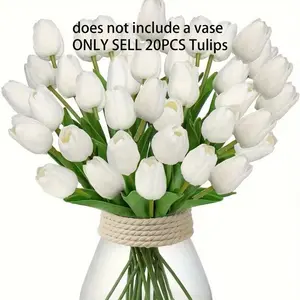 20pcs Artificial Tulips, Realistic Tulip Bouquet, Touch-Real Plastic Fake Flowers, Artificial Flower Plant, Room Bedroom Living Room Decor, Easter Decoration