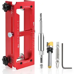 Door Hinge Jig, Aluminum Door Hinge Template Kit for Router, Door Hardware, Adjustable Mortise Jig Fits Door Hinge from 2.5" to 5" Length and Thickness, 1/4" Radius, 5/8" Radius and Square Corner Type