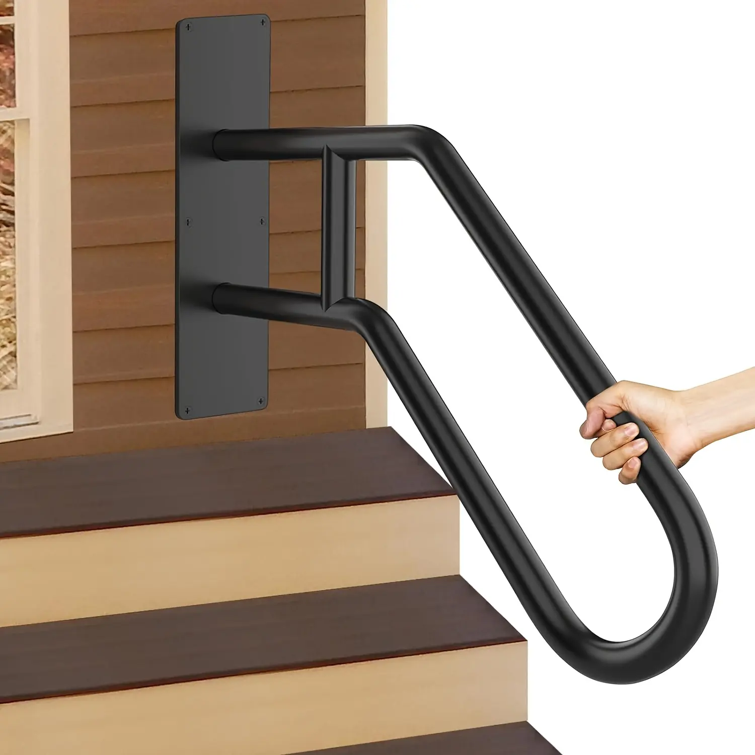 1-Piece Stainless Steel U-Shaped Safety Railing with Non-Slip Hardware and Grip, Weather-Resistant Door Hardware, Ideal for Outdoor Steps, Suitable for Elderly Safety Protection, Non-Slip Grip