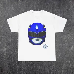 Blue Power Ranger MMPR Tee - Casual Retro Graphic T-Shirt with Blue Design and Unique Face Print