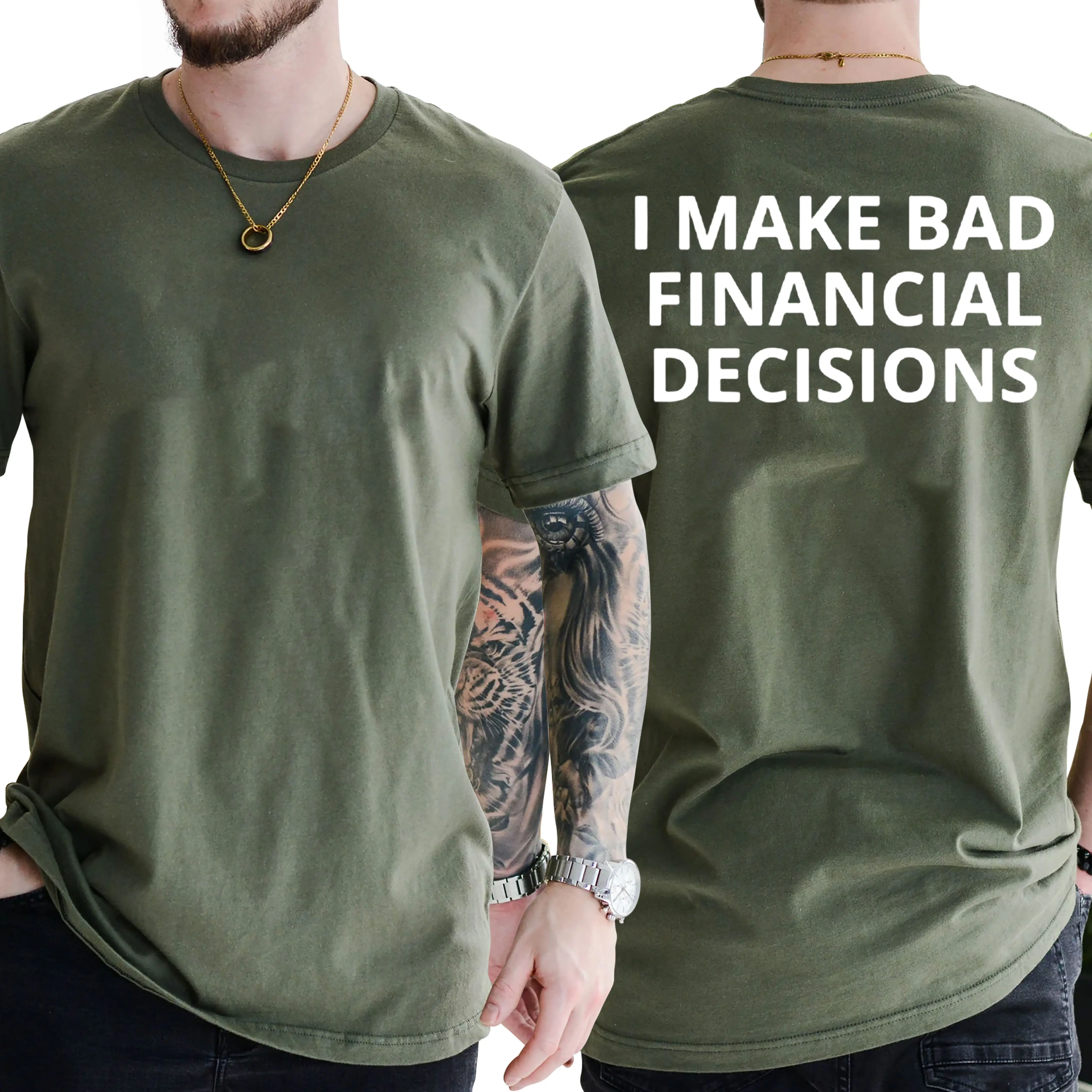 I Make Bad Financial Decisions T Shirt Funny Meme Tee Sarcastic Humor Shirt Gift for Bro Birthday Present, Short Sleeve Printed Graphic Shirt, Daily Casual Cotton Menswear