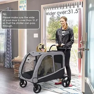 Dog Wagon for 2 Dogs, Dog Stroller for Large & Medium Dogs, Extra Large Pet Stroller, Foldable Design, Adjustable Handle, with Pocket, Up to 130 lbs