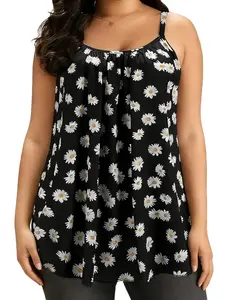 Women's Summer Floral Tank Top, Comfortable Thin Straps, Slimming Design, Fresh Daisy Pattern, Perfect for Casual Wear, Floral Print Cami