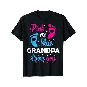 Gender Reveal Grandpa Announcement Shirt - Pink or Blue Grandpa Funny Grandfather Pregnancy Announcement Gift, Loose Fit Adult T-Shirt for Gender Reveal Parties & Family Celebrations - Machine Washable Black Tee, Casual Oversized Graphic