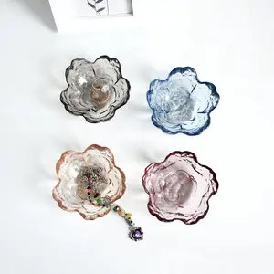 Flower Shaped Glass Jewelry Dish Cute Small Trinket Tray for Women Girls Aesthetic Room Decor Catchall Bowl for Keys Earrings Ring Holder Display Stand Minimalist Nightstand Vanity Organizer Gift Idea