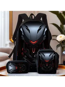 A Three-piece Set Featuring a Black-gray Base with Blue-green Monarch Butterfly and Cat Face Prints, Including a Backpack, Pencil Case, and Lunch Bag. The Adjustable Shoulder Straps and Large-capacity Design Offer Ample Space, Enhanced by High