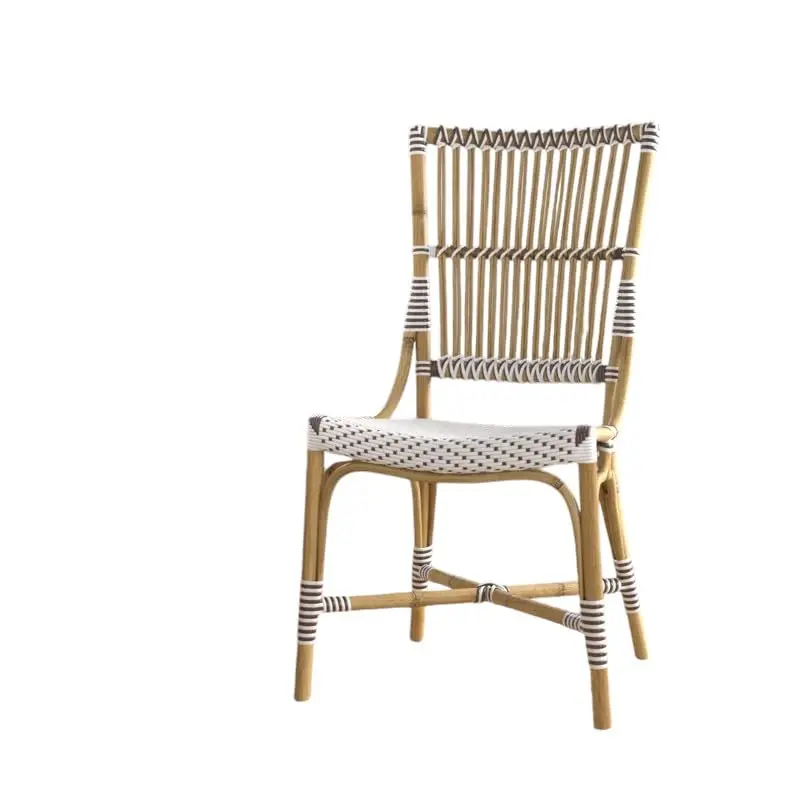Aspen Brands Elegant Grey Striped Pattern Laguna Bistro Chairs (Set of 2) - Stackable Indoor-Outdoor Aluminium Frame Chairs with Rattan Woven Seat & Back, Sponge, 300 lbs Max Weight, Comfortable Width, Hand-Shaped Frame, Wash With Water