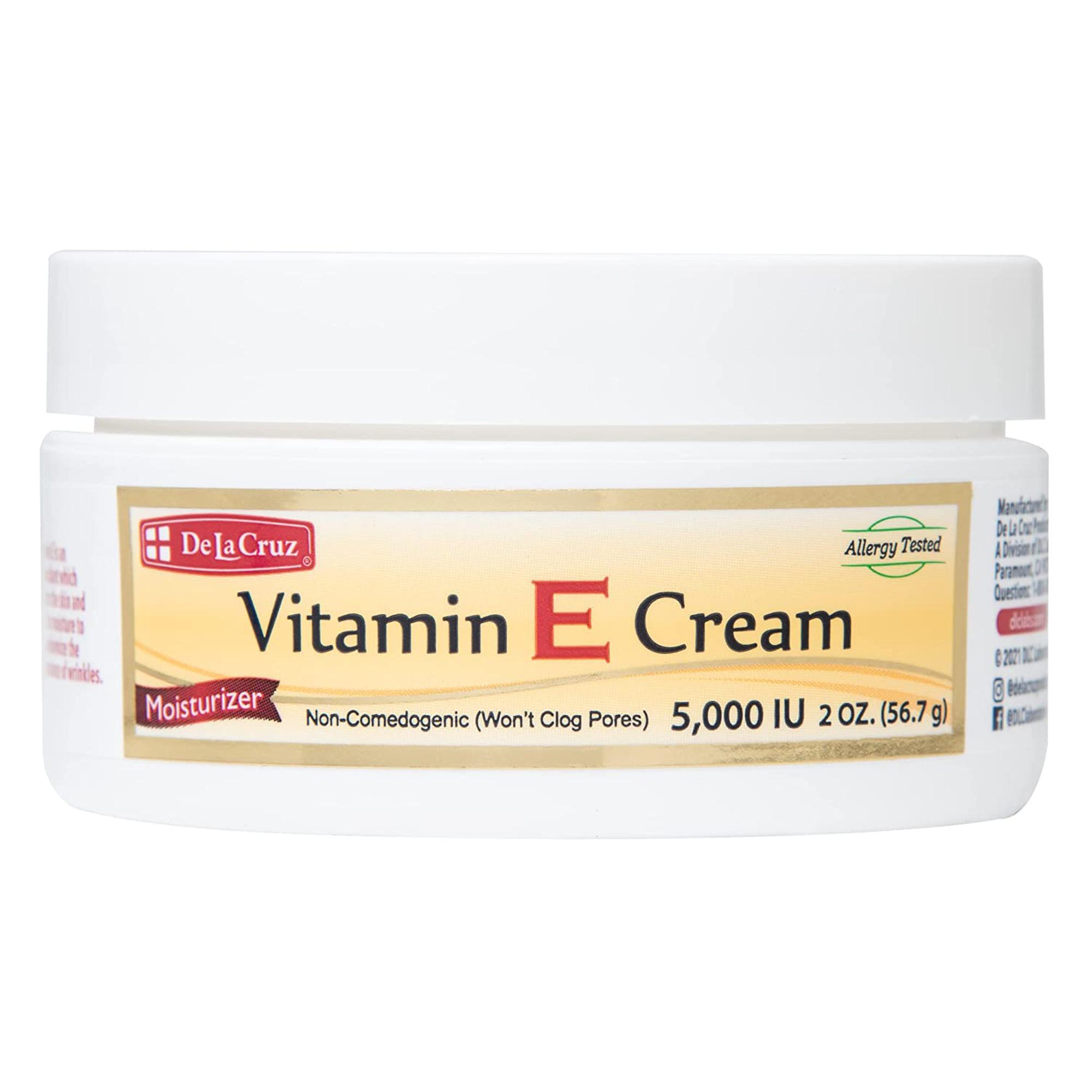 De La Cruz Vitamin E Cream, Face and Skin Moisturizer, Vitamin E Face Cream, 5000 IUs, 2 Oz
