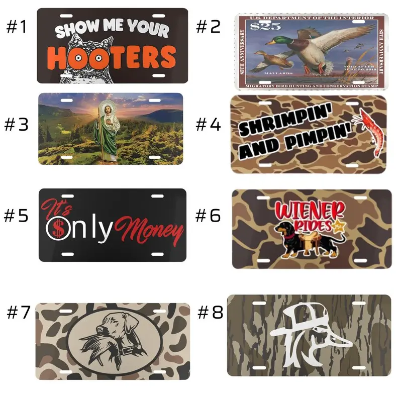 [Show Me Your Hooters, Shrimpin And Pimpin, Wiener Rides, It's Only Money, Funny Country] Show Me Your Hooters Shrimpin And Pimpin Wiener Rides It's Only Money Camo Aluminum License Plate, Front Car Tag, Funny Country Truck Decor Vehicle Vanity