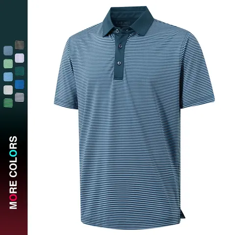 MAELREG Polo Shirts for Men Dry Fit Moisture Wicking Performance Golf Sport Short Sleeve Striped Mens Golf Shirt