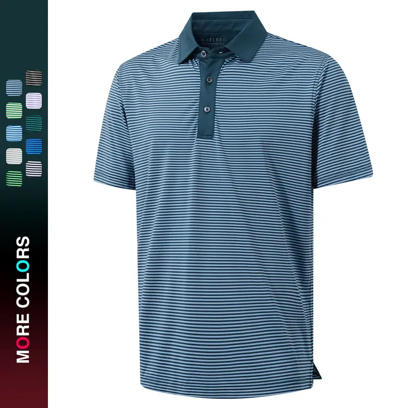 MAELREG Polo Shirts for Men Dry Fit Moisture Wicking Performance Golf Sport Short Sleeve Striped Mens Golf Shirt