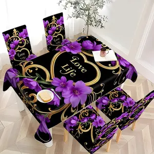 2/4/6/5/7 pieces of fashionable and high-end dining chair cover and tablecloth sets, thickened chair cover and tablecloth sets (1 tablecloth + 4 chair covers or 1 tablecloth + 6 chair covers), easy to care for, reusable, for home decoration