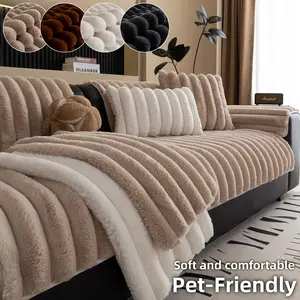 Solid Color Plush Sofa Cover, Sofa Slipcover, 1 Count Thick Warm Couch Cover, Pet-Friendly Non-Slip & Machine Washable, Anti-Scratch Fuzzy Throw, Fits 1/2/3/4-Seater & L-Shape Sectional, Easy Install, All-Season Cozy Living Room Decor