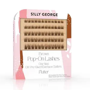 Silly George Pop-On Lashes - DIY 1-Step Pre-Glued Faux Eyelash Clusters, Natural Look Extensions, Light Brown - Flutter, 5-7 Pair Set, Pack of 60 Clusters