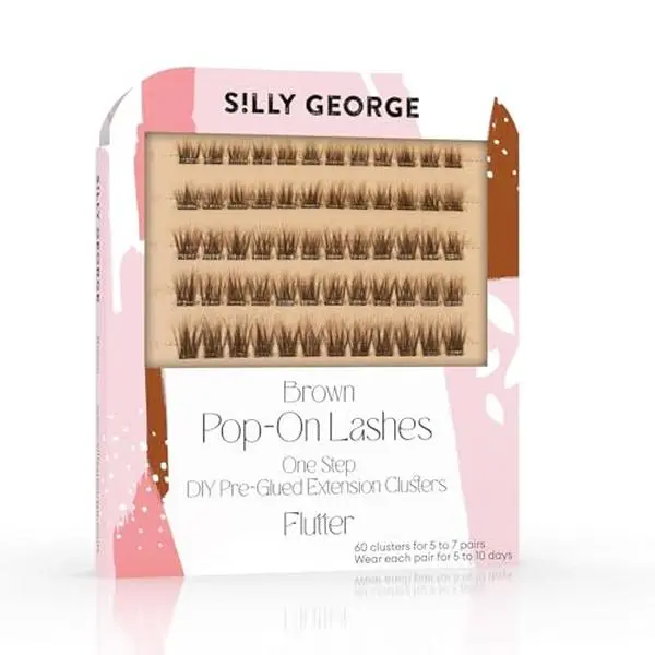 Silly George Pop-On Lashes - DIY 1-Step Pre-Glued Faux Eyelash Clusters, Natural Look Extensions, Light Brown - Flutter, 5-7 Pair Set, Pack of 60 Clusters
