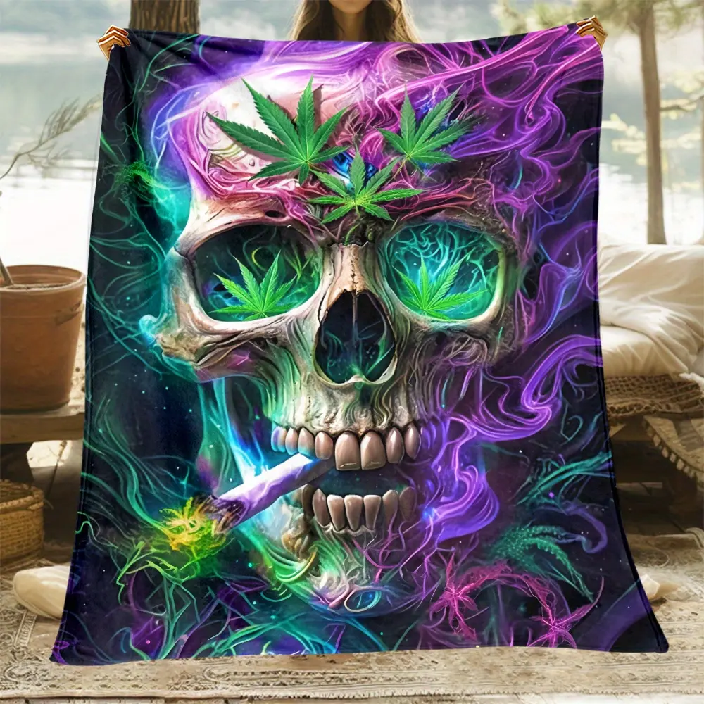 Magic Skull Design Flannel Fleece Blanket - Bohemian Style, Lightweight Cozy, All-Season Use Polyester, Digital Print, Machine Washable for Sofa, Travel, Portable Uncharged Throw Blanket, Flannel Fleece Blankets