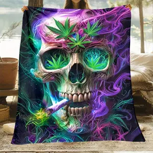 Magic Skull Design Flannel Fleece Throw Blanket - Bohemian Style Lightweight All-Season Polyester, Digital Print Machine Washable for Sofa Bed Travel Camping Office Chair - Portable Uncharged Blanket, Allseason Blanket |     Bohemian Style Blanket