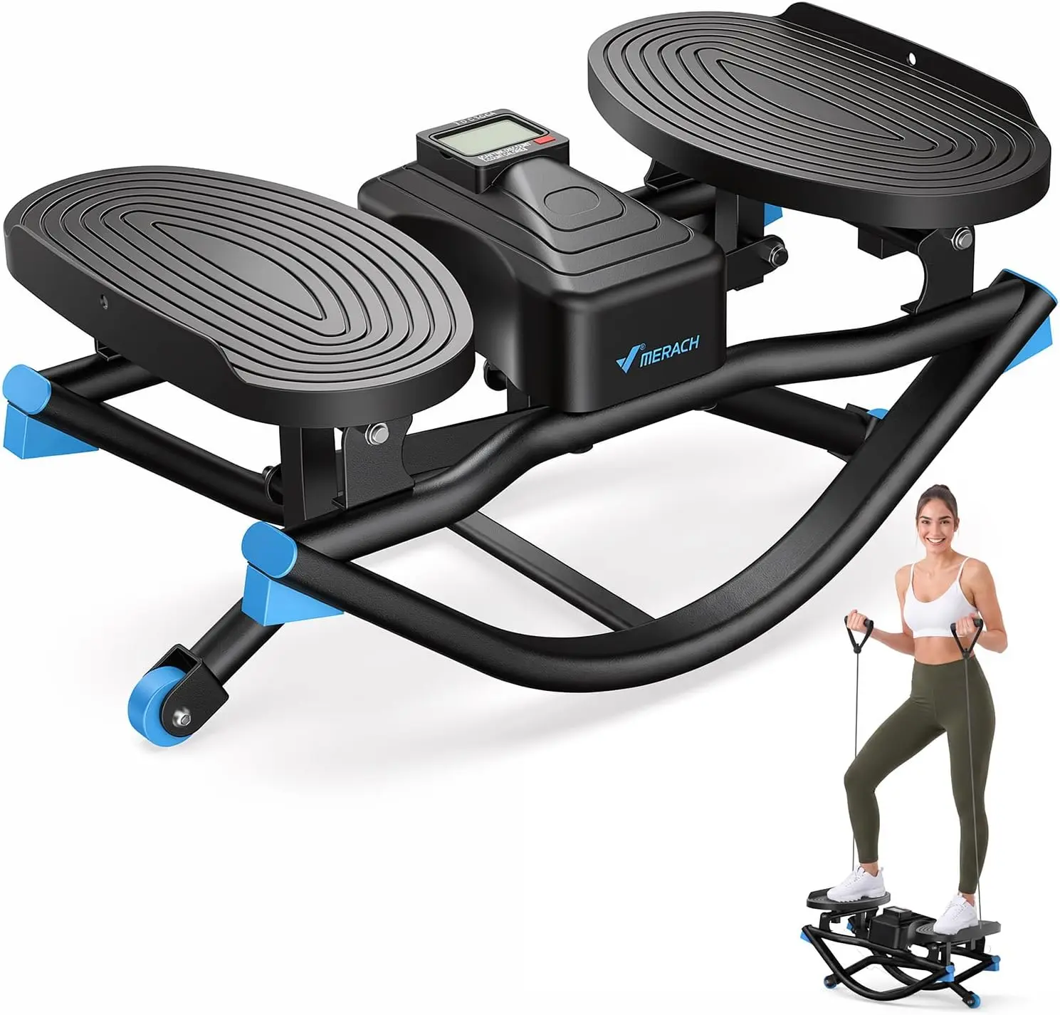 Merach Rocking Steppers for Exercise at Home, 3D Motion Stair Stepper | Balance Board with Resistance Bands for Full Body Workout& Low-Impact Cardio, 330 LBS Loading Capacity Exercise Equipment