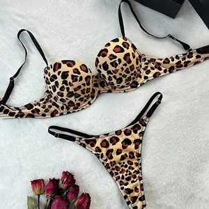 Leopard Print Bra And Thong Set-Comfortable And Snug Lingerie Set