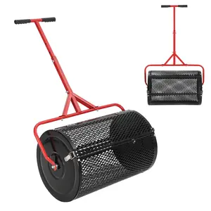 Efficient 24 Inch Compost & Peat Moss Spreader, Adjustable T-Handle Lawn & Garden Seeder Roller with Side Latches, Powder-Coated Steel Structure, Ideal for Spreading Topsoil, Grass Seed, Fertilizer and Manure in Yard & Lawn Care