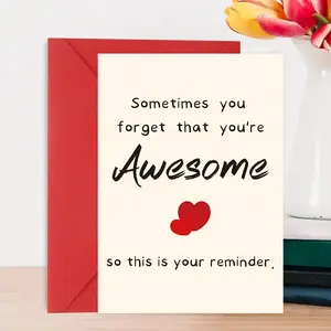 1pcs Funny & Inspirational Greeting Cards with Envelopes – Unique Encouragement Gifts for Him/Her, Husband/Wife – Motivational Support Cards for Men & Women – "Sometimes You Forget That You're Awesome" Design, Inspirational Gifts