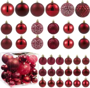 36pcs Wine Red Christmas Tree Decorations Balls, Bolas De Navidad, 2025 Christmas Ornaments Decor, Indoor Outdoor Shatterproof Christmas Ornaments 2025, Xmars Party Wedding Suppiles