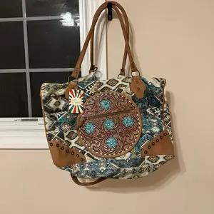 Tote Bag with Embroidered Floral Accents Studded Details for Everyday Use Stylish and Functional
