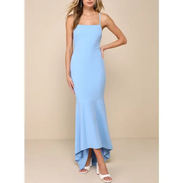 navy blue dress for baby girl Brilliant Elegance Blue Off-the-Shoulder Backless Maxi Dress main image 1