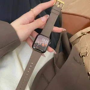 Soft Leather Watch Band Compatible with Iwatch Ultra 1/2/3 Series, Fits 38mm-49mm, Safety Mechanism, Unisex Comfortable Casual Style