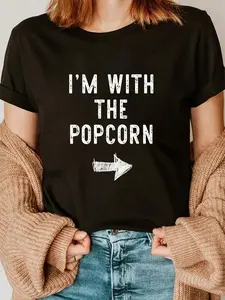 100% Cotton  I'm With The Popcorn Costume Halloween Matching Couple T-Shirt