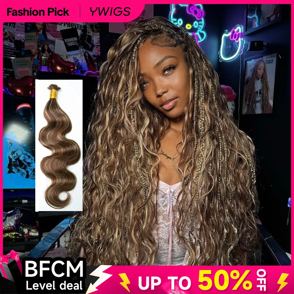 YWIGS Blonde Body Wave Bulk Human Braiding Hair for Boho Braids Natural Texture #27/30/613 & #4/27/30 & #4/30 #backtoschool #backtoschoolshopping #sohochic