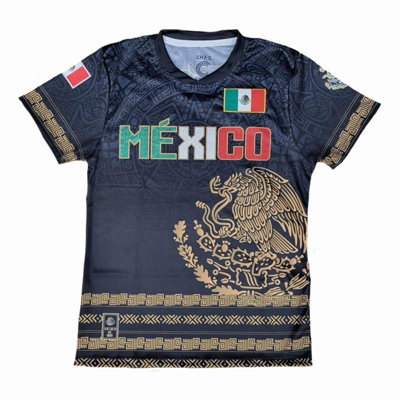 Black Mexico Jersey with Golden National Shield - Authentic Soccer Wear for Fans