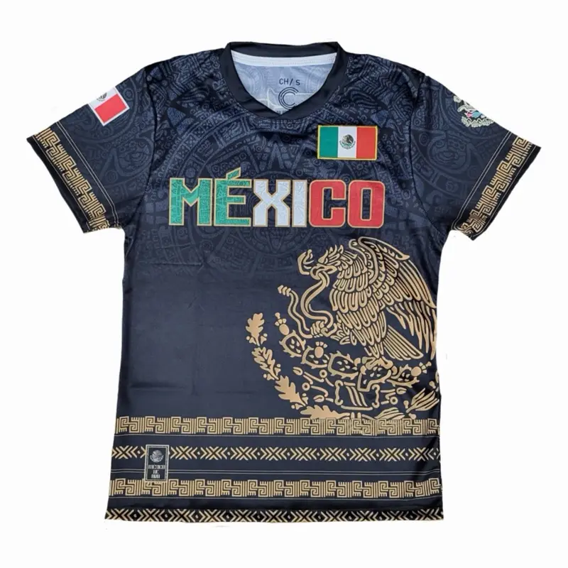 Black Mexico Jersey with Golden National Shield - Authentic Soccer Wear for Fans