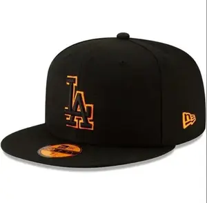 LA Dodgers 59FIFTY Fitted Hat - Black with Orange Outlined LA Logo - MLB Baseball Flat Bill 2026 Limited Edition Urban Streetwear Cap
