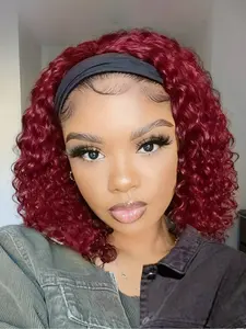Curly Short Deep Wave Wig, 14 Inch Synthetic Headband Wig, Natural Color Bob, No Lace Design, Ideal for Daily Wear & Halloween Costumes, Curly Hair Wigs, Synthetic Material Wigs