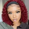 Curly Texture Short Deep Wave Wig, 14 Inch Synthetic Material Headband Style Wig, Natural Color Bob, No Lace Design, Ideal for Daily Wear & Halloween Costumes, All Season Wear, Synthetic Material Wigs