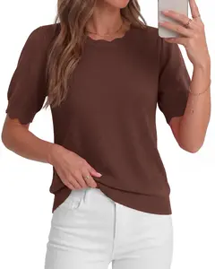 BTFBM Short Sleeve Sweater for Women 2026 Spring Summer Knit Basic Tops Lightweight Business Casual Vacation Outfits
