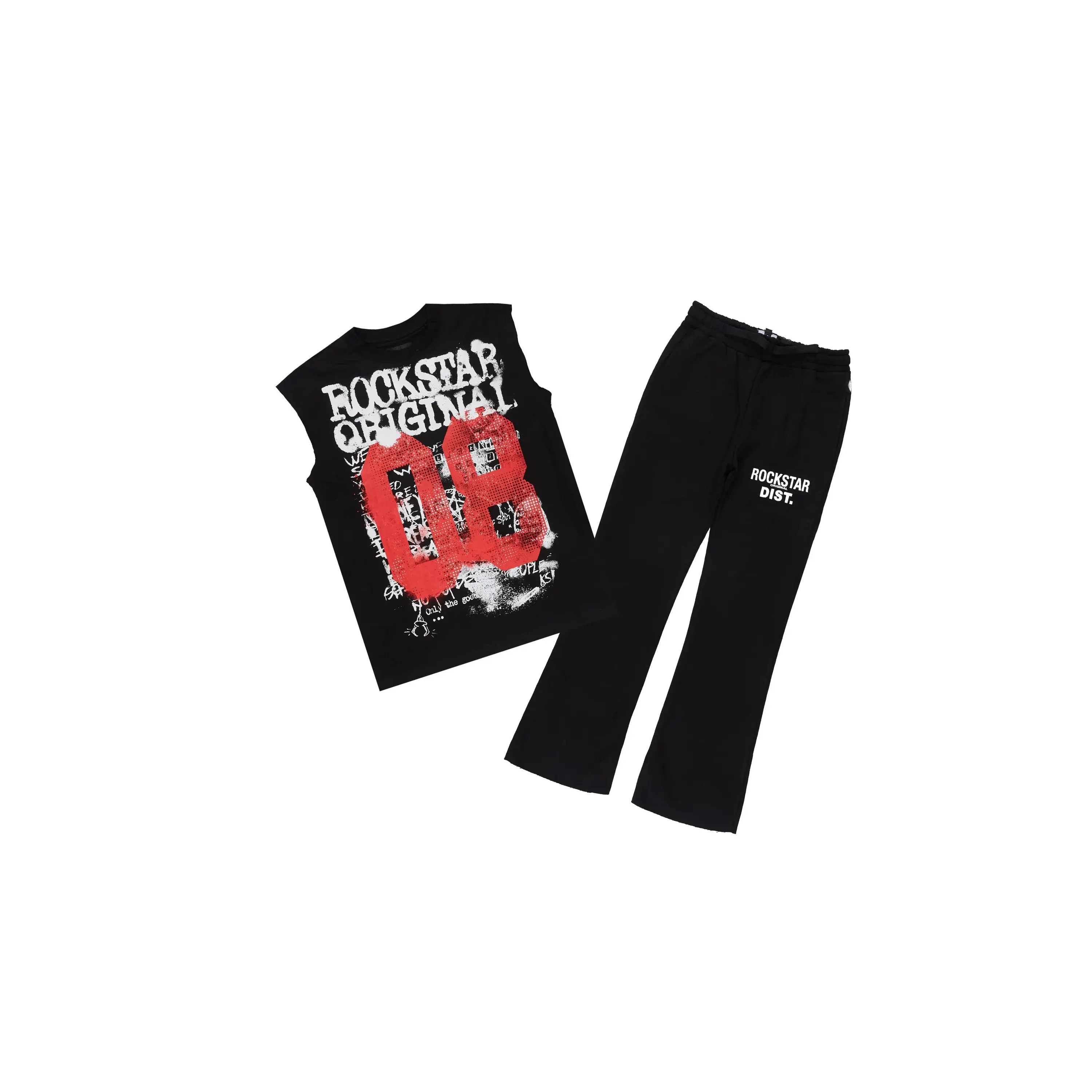 Boys Alrhett Black Cut Off T-Shirt Pant Set