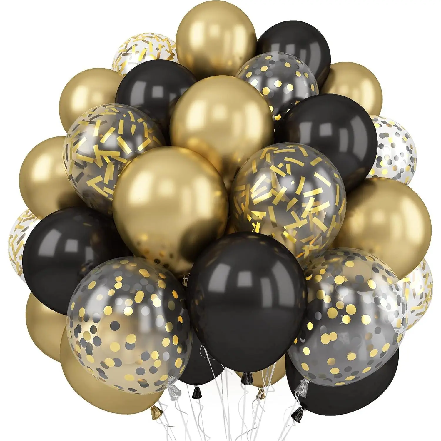 Balloons Black , 60 Packs 12 Inch Black Metallic Chrome  Latex Balloons with  Confetti Balloon for Men Women Birthday Wedding  Shower Graduate Father's Day Anniversary Decorations