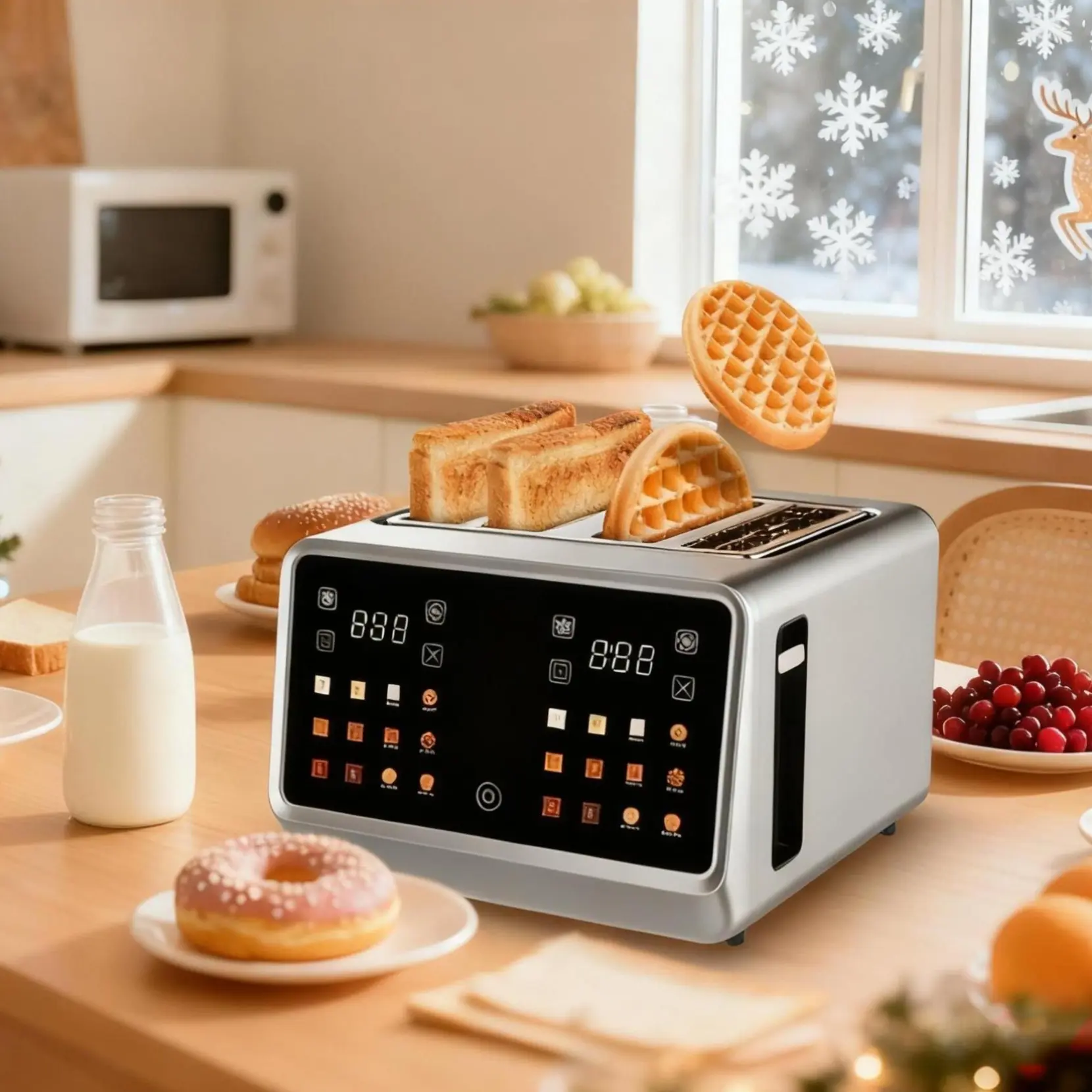 Household Appliances Durable Kitchen, Smart Extra Wide Slots Toaster with Bagel Cancel Defrost Reheat Functions 4 Slice Touch Screen Stainless Steel Digital Toasters 6 Bread Types 6 Shade Settings Home Gift Bread Machine -  home essentials
