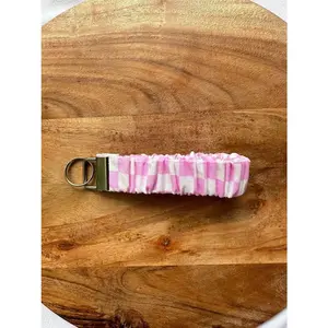 Custom Wristlet Fabric Key Fob Key Chain-Pink Checkers