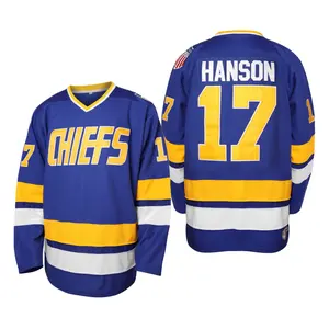 Men's hockey jersey, breathable polyester fiber, Movie Jersey Hanson Brothers Jersey, Charlestown Chiefs 16,17,18 Sl Shot Ice Hockey Movie Jersey, Halloween gift, leisure sports wear