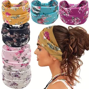 Floral Print Sports Headband, Elastic Wide Band Hair Band for Women & Girls, Non-slip Hair Band for Daily Wear, Workout Headband