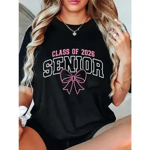 100% Cotton Unisex Class of 2026 Senior 2026 Pink Coquette Bow Graduation 2026 T-Shirt